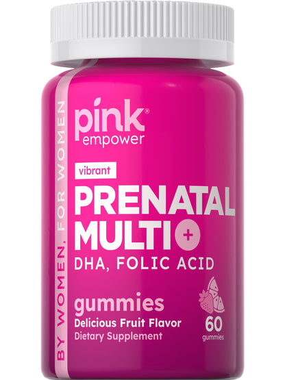 PINK Prenatal Vitamins – 60 Gummies with DHA, Folic Acid | Non-GMO & Gluten Free | Fruit Flavor