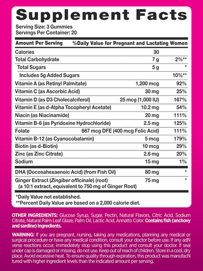 PINK Prenatal Vitamins – 60 Gummies with DHA, Folic Acid | Non-GMO & Gluten Free | Fruit Flavor