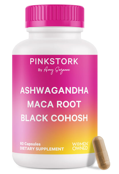 Pink Stork Ashwagandha, Maca Root & Black Cohosh — Perimenopause Hormone Balance Supplement for Women | 60 Capsules