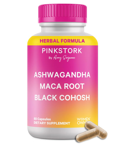 Pink Stork Ashwagandha, Maca Root & Black Cohosh — Perimenopause Hormone Balance Supplement for Women | 60 Capsules