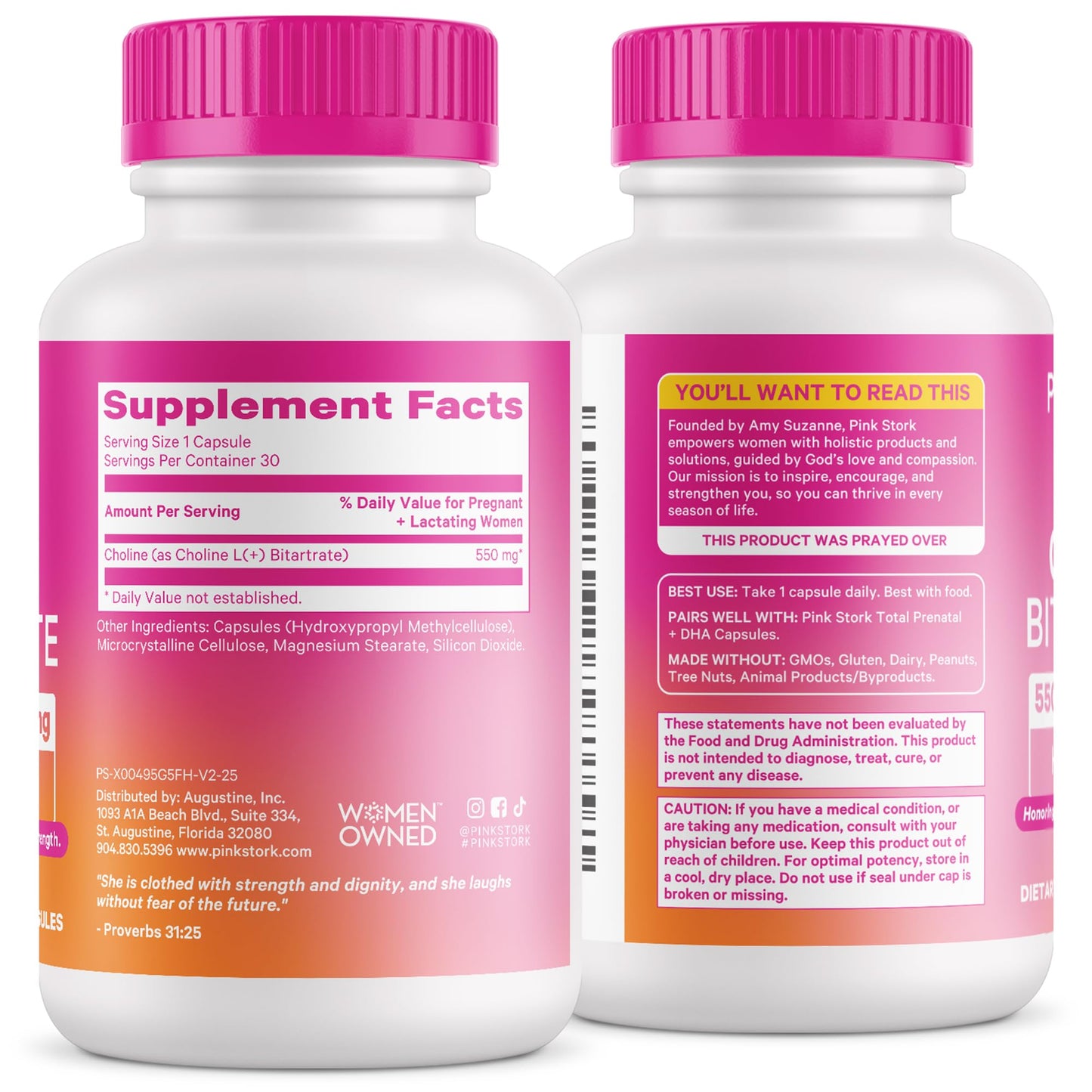 Pink Stork Choline - 550 mg Choline Bitartrate for Pregnancy & Postpartum | 30 Count