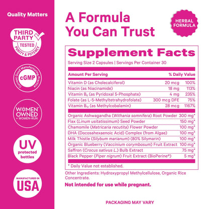 Pink Stork Cortisol Complex for Women – Adaptogenic Adrenal Support, 60 Count