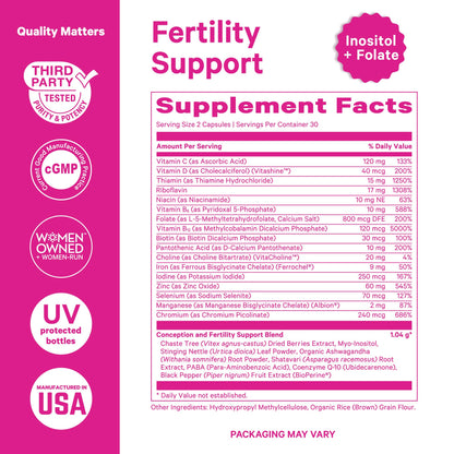 Pink Stork Fertility Supplements for Women | 2-in-1 Conception Support with Inositol, Vitex & Vitamins | Cycle Regularity, Hormone Balance & Reproductive Wellness | 60 Capsules