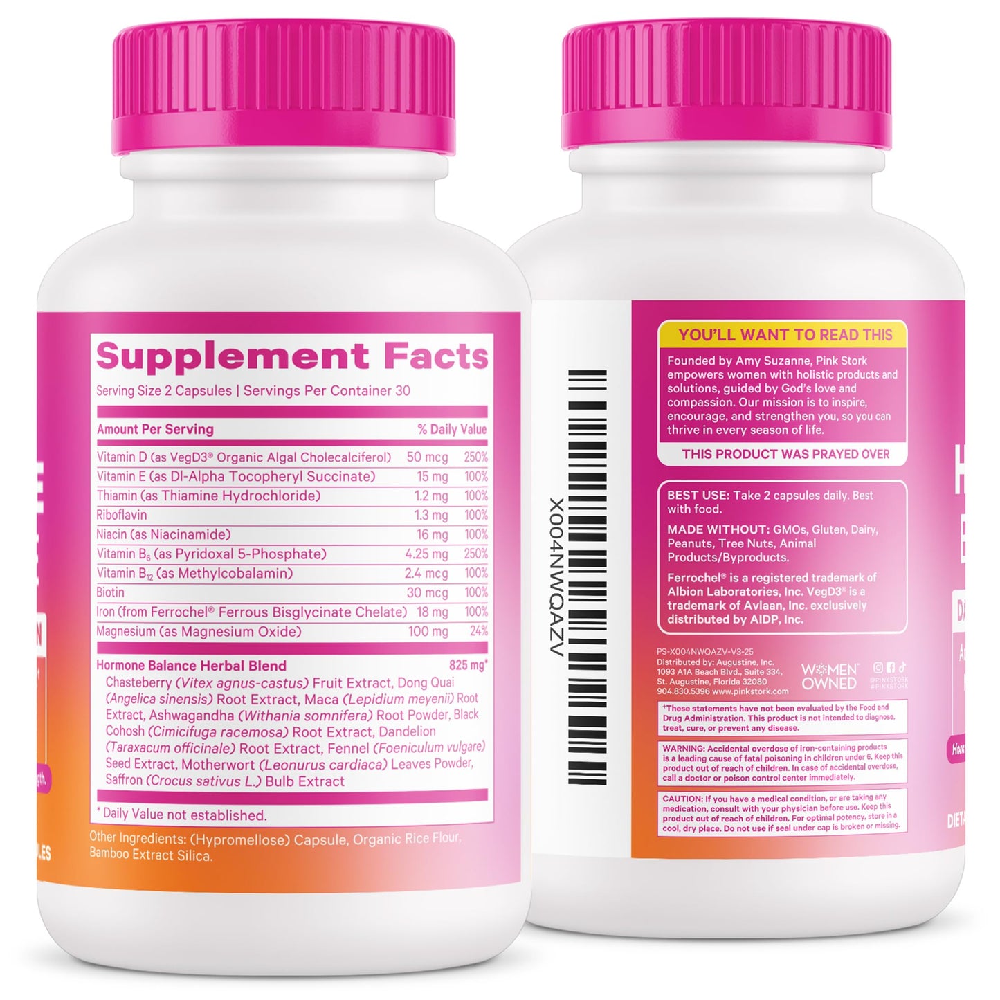 Pink Stork Hormone Balance Supplement for Women | 18-in-1 Multivitamin with Vitex, Saffron, Ashwagandha, Magnesium | Mood, Energy, Cortisol, Adrenal Support | PMS, Perimenopause Support | 60 Capsules