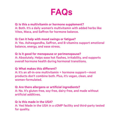 Pink Stork Hormone Balance Supplement for Women | 18-in-1 Multivitamin with Vitex, Saffron, Ashwagandha, Magnesium | Mood, Energy, Cortisol, Adrenal Support | PMS, Perimenopause Support | 60 Capsules
