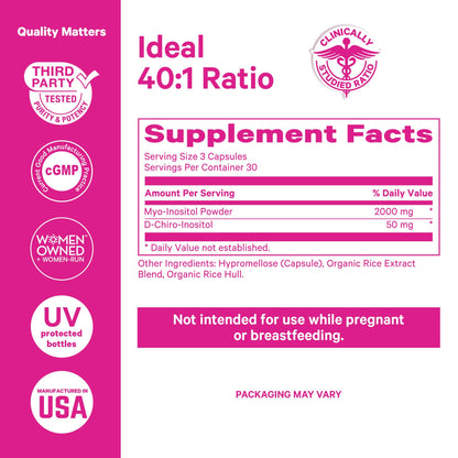Pink Stork Inositol for Women – 40:1 Myo-Inositol & D-Chiro, 30 Servings
