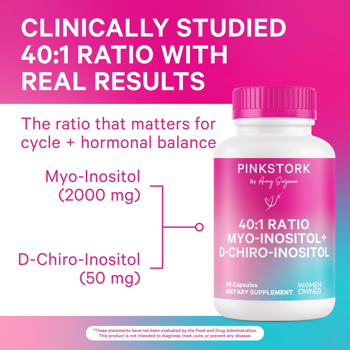 Pink Stork Inositol for Women – 40:1 Myo-Inositol & D-Chiro, 30 Servings