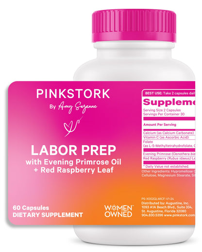 Pink Stork Labor Prep: Evening Primrose + Raspberry Leaf, Veg Capsules