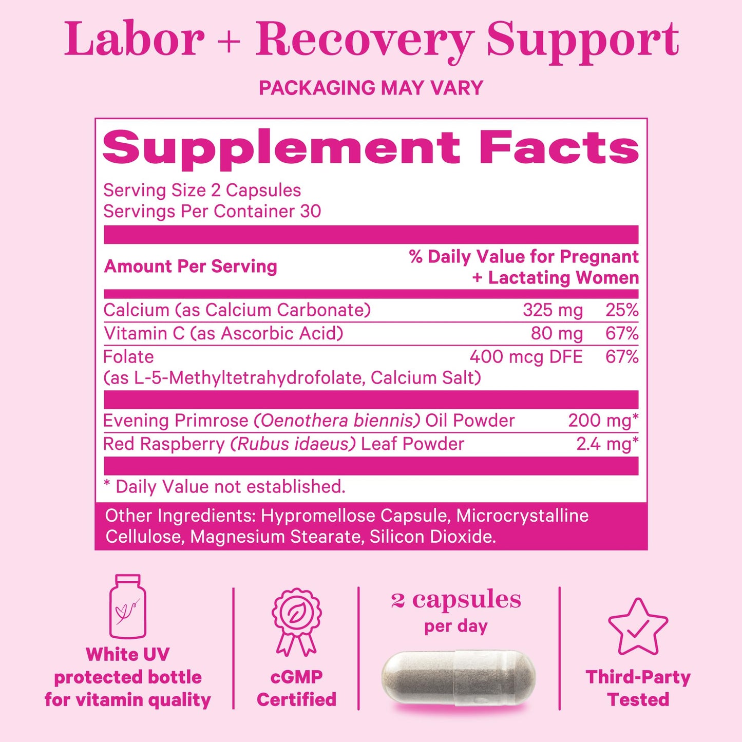 Pink Stork Labor Prep: Evening Primrose + Raspberry Leaf, Veg Capsules