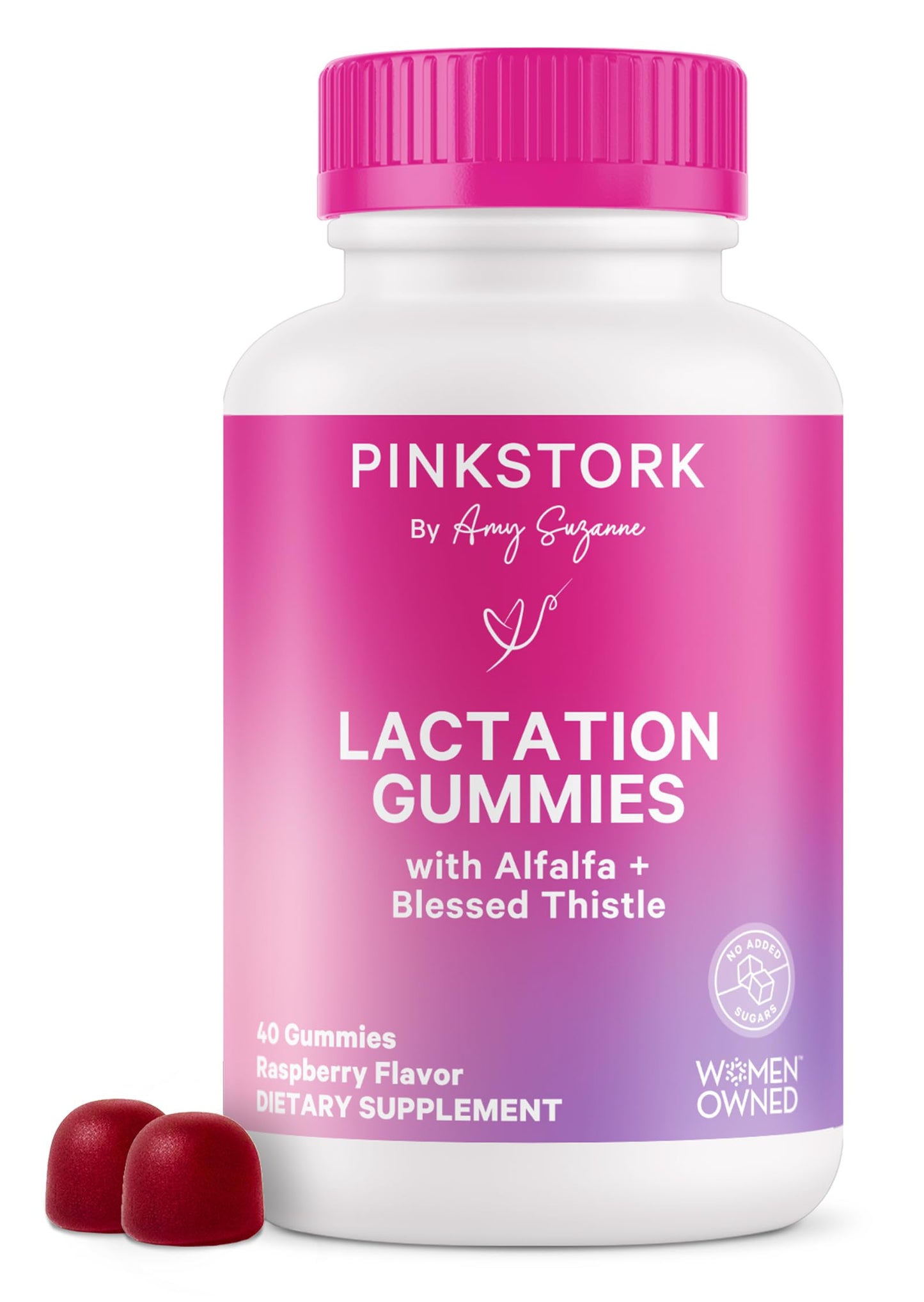 Pink Stork Lactation Gummies – Supports Milk Supply with Milk Thistle, Alfalfa, Vitamin D & B12 | Raspberry, 40 Count