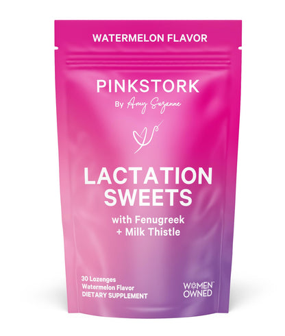Pink Stork Lactation Sweets – Fenugreek & Milk Thistle for Breast Milk Support – 30 Watermelon Candy Drops (Packaging May Vary)