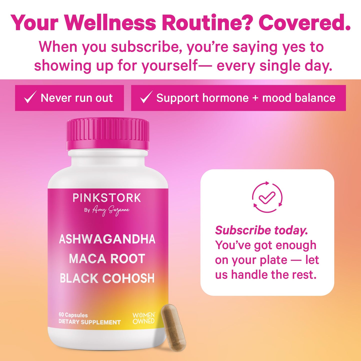 Pink Stork Ashwagandha, Maca Root & Black Cohosh — Perimenopause Hormone Balance Supplement for Women | 60 Capsules