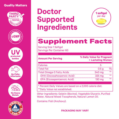 Pink Stork Omega-3 DHA 540 mg - Prenatal & Postpartum DHA/EPA (60 Softgels)
