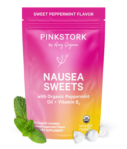 Pink Stork Organic Peppermint Lozenges with Vitamin B6 — Morning & Motion Sickness Support, 30 Wrapped Candies