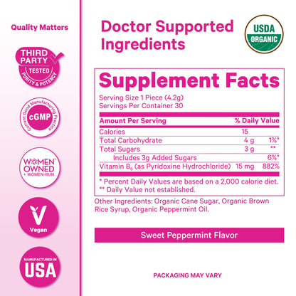 Pink Stork Organic Peppermint Lozenges with Vitamin B6 — Morning & Motion Sickness Support, 30 Wrapped Candies