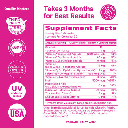 Pink Stork Postpartum Hair Loss Gummies – Biotin, Pantothenic Acid, Vitamin E