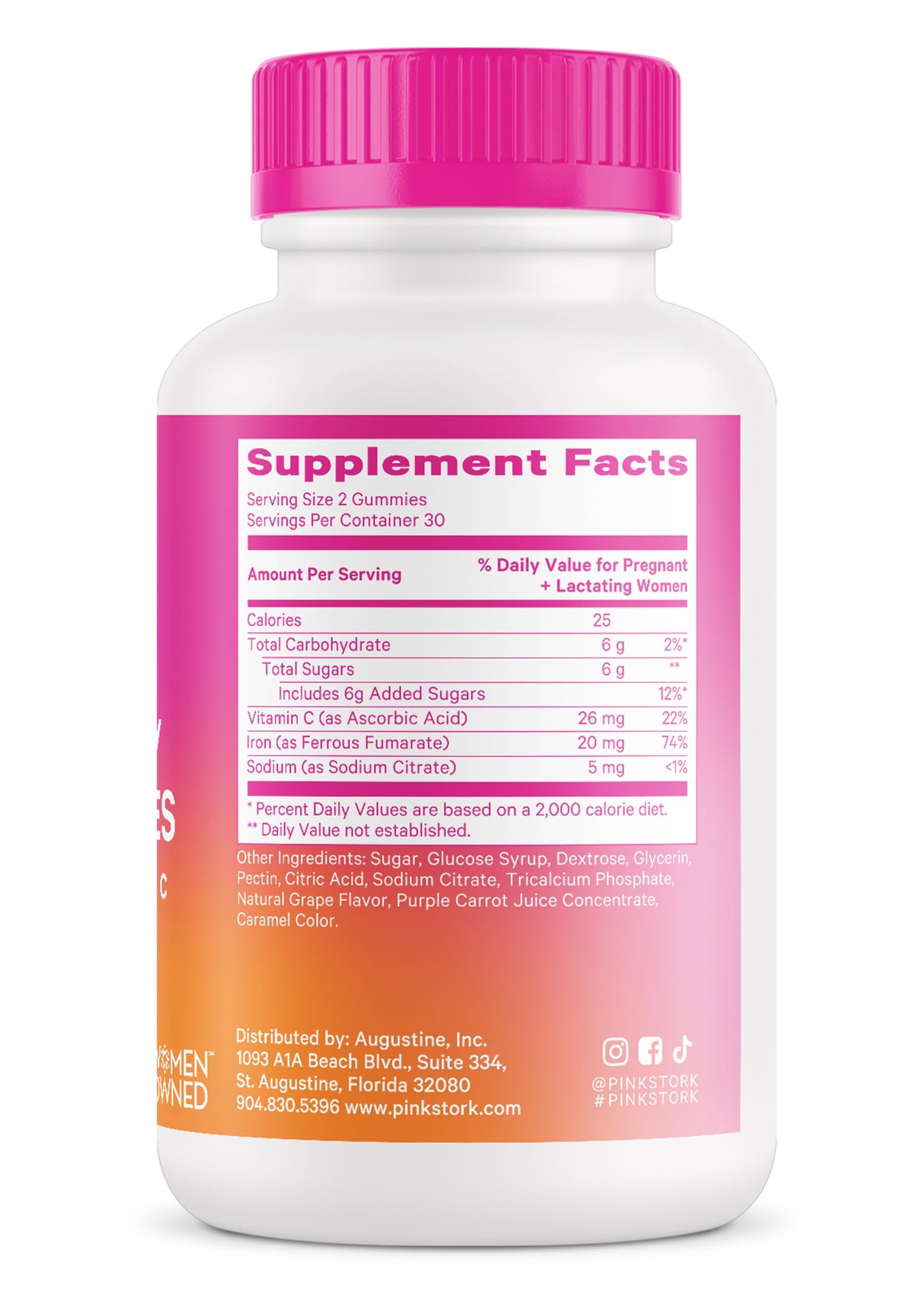Pink Stork Prenatal Iron Gummies - 20 mg Iron + Vitamin C (Grape)