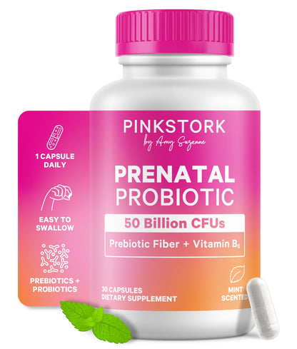 Pink Stork Prenatal Probiotic for Women - 50B CFUs, B6, Mint - 30 Caps