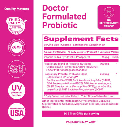 Pink Stork Prenatal Probiotic for Women - 50B CFUs, B6, Mint - 30 Caps
