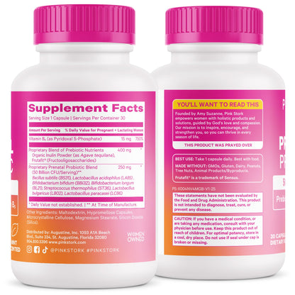 Pink Stork Prenatal Probiotic for Women - 50B CFUs, B6, Mint - 30 Caps