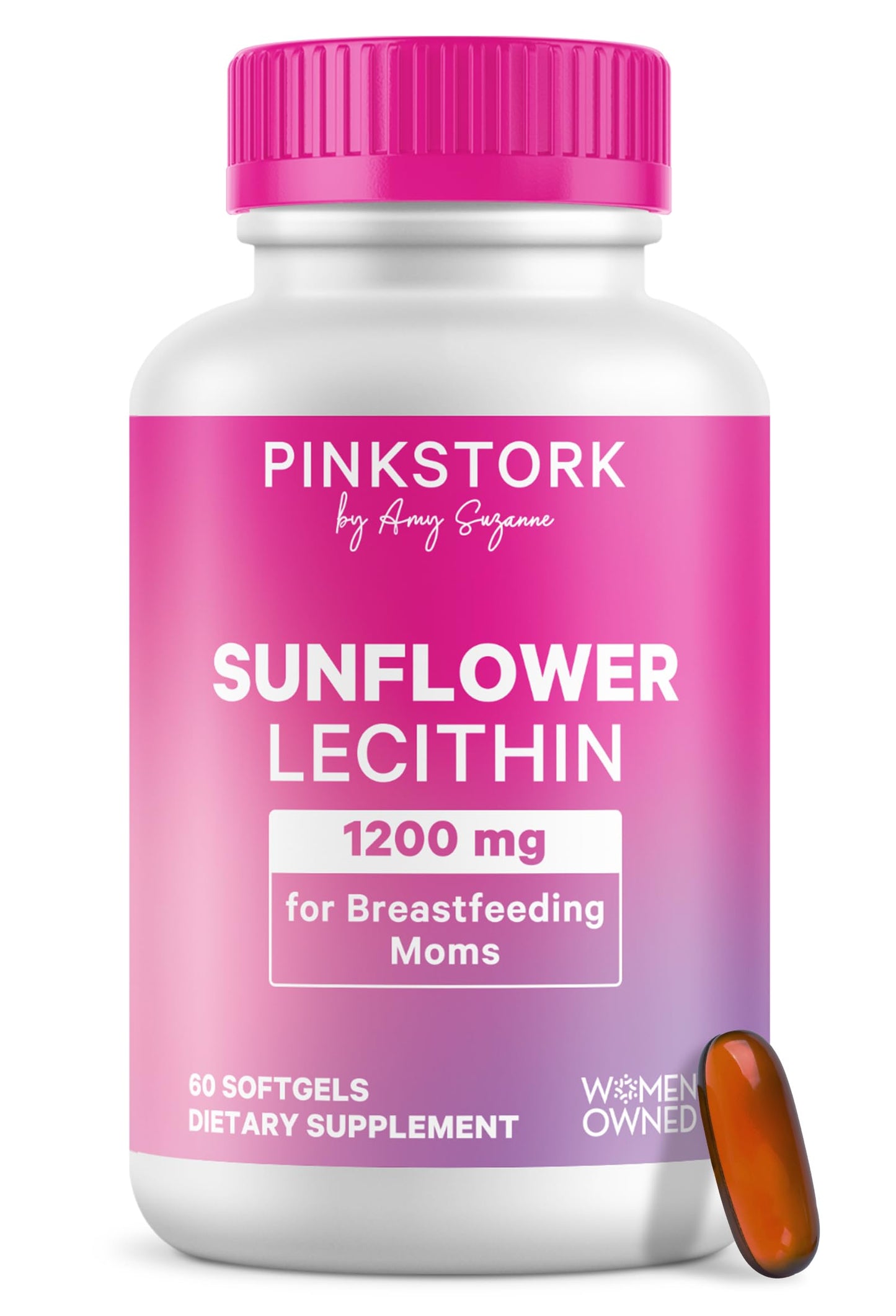 Pink Stork Sunflower Lecithin Supplement - 1200 mg for Clogged Milk Ducts - Breastfeeding Essentials for Postpartum Moms - Supports Breast Milk Flow - 60 Softgels