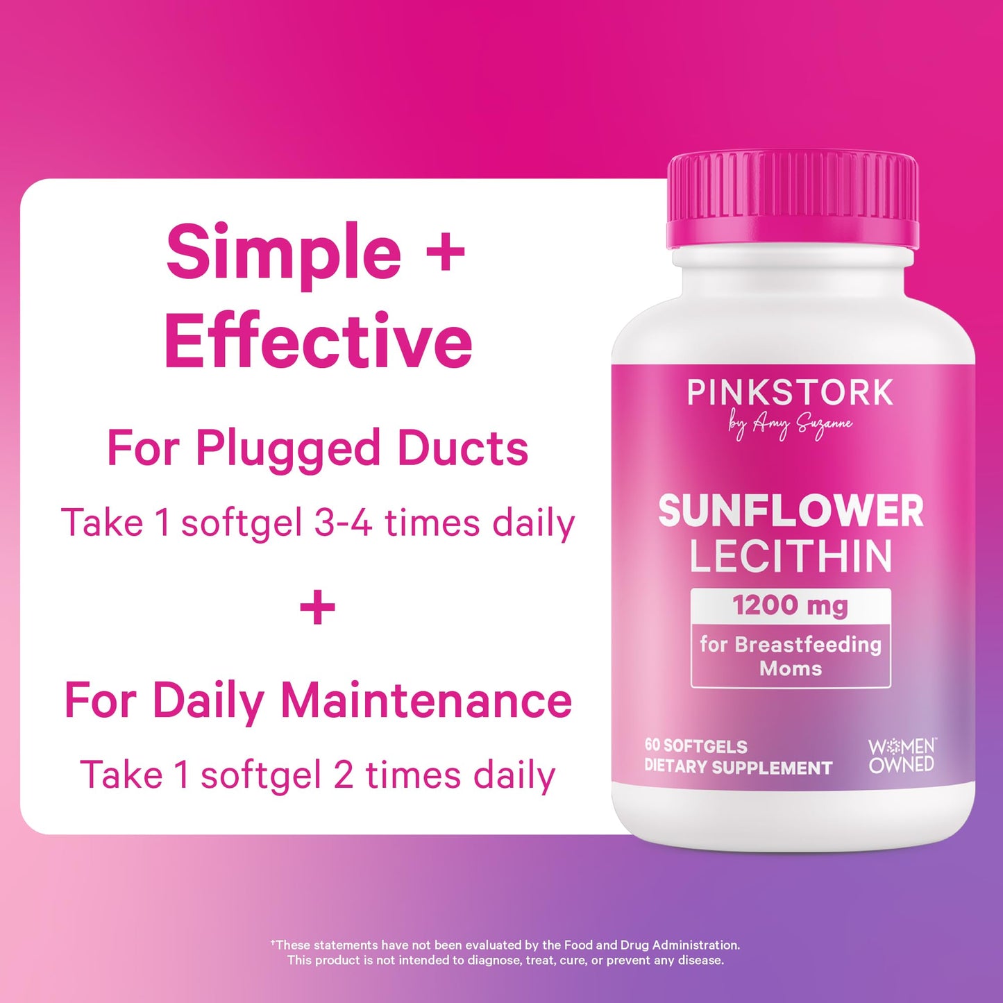 Pink Stork Sunflower Lecithin Supplement - 1200 mg for Clogged Milk Ducts - Breastfeeding Essentials for Postpartum Moms - Supports Breast Milk Flow - 60 Softgels