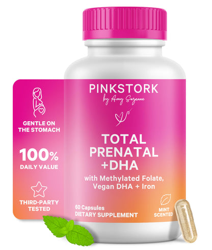 Pink Stork Total Prenatal Vitamins for Women – DHA, Folate & Iron (60 Count) | Doctor-Formulated