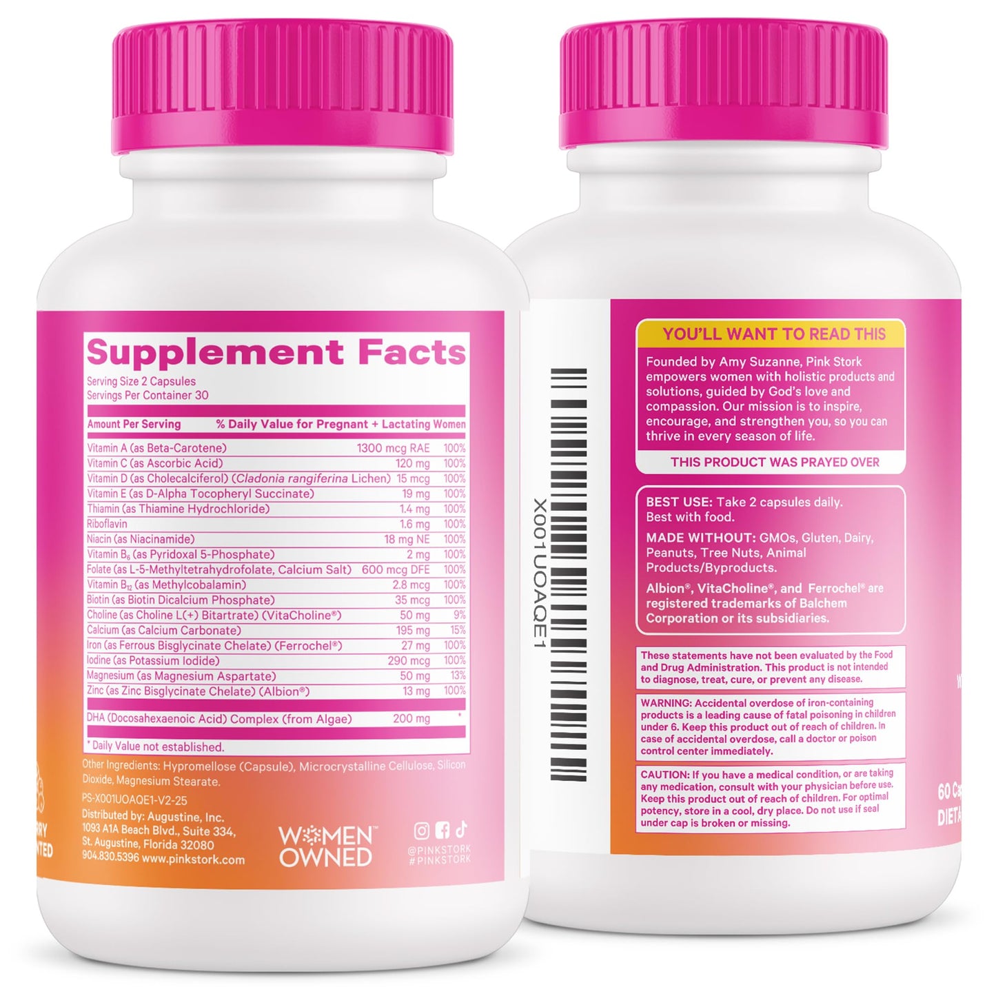 Pink Stork Total Prenatal Vitamins with DHA – Berry Essence, 60 Capsules