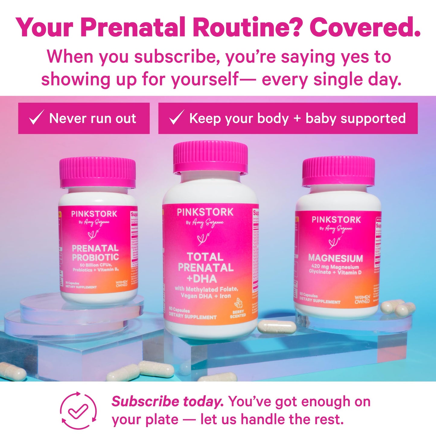 Pink Stork Total Prenatal Vitamins for Women – DHA, Folate & Iron (60 Count) | Doctor-Formulated