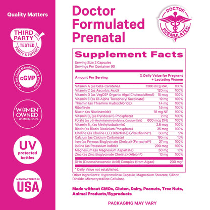 Pink Stork Total Prenatal Vitamins for Women – DHA, Folate & Iron (60 Count) | Doctor-Formulated