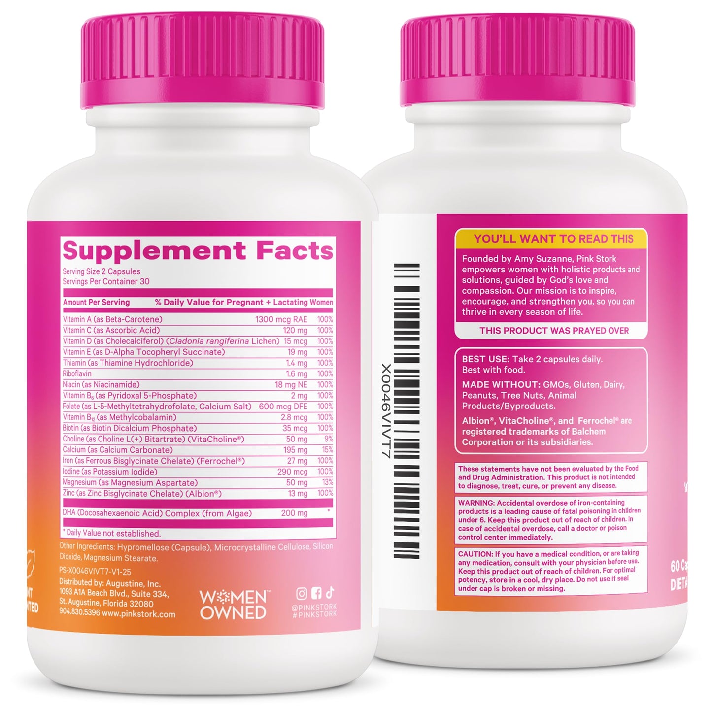 Pink Stork Total Prenatal Vitamins for Women – DHA, Folate & Iron (60 Count) | Doctor-Formulated