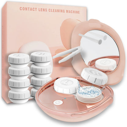 Pink Ultrasonic Contact Lens Cleaner – Portable USB Rechargeable Case Kit