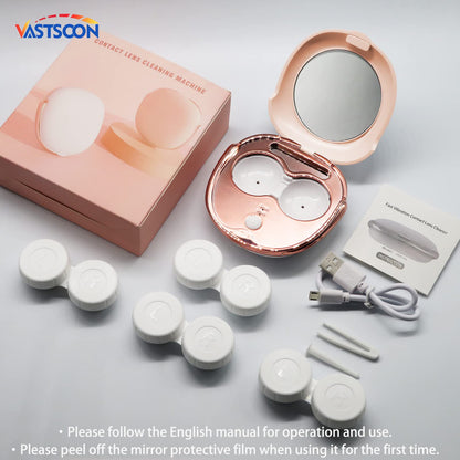 Pink Ultrasonic Contact Lens Cleaner – Portable USB Rechargeable Case Kit