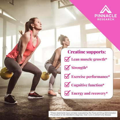 Pinnacle Research Creatine for Women – 5g Creatine Monohydrate + 5g Collagen (Unflavored)