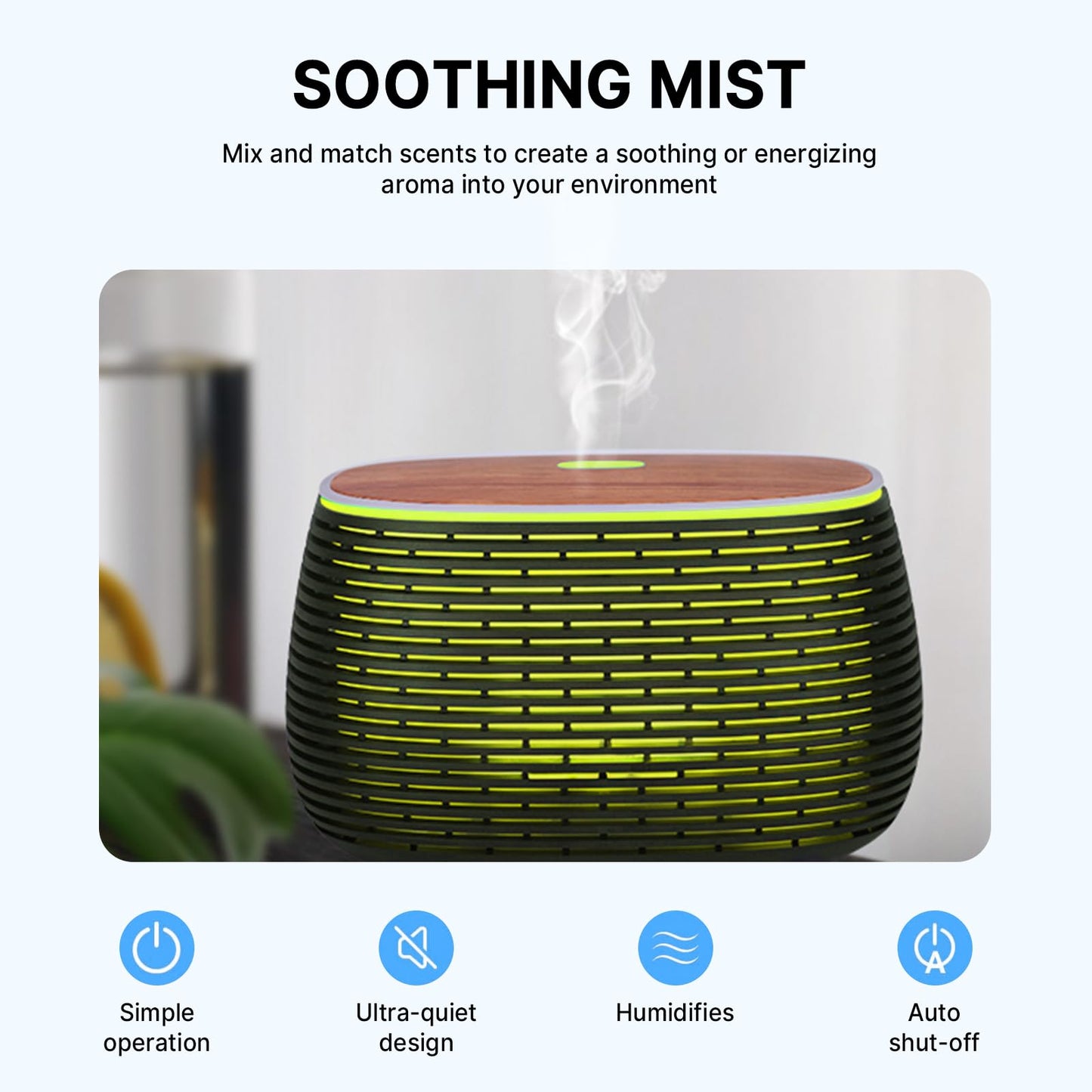 PinPure 400ml Essential Oil Diffuser – Ultrasonic, 2 Mist Modes, Auto-Off, 7 LED Lights