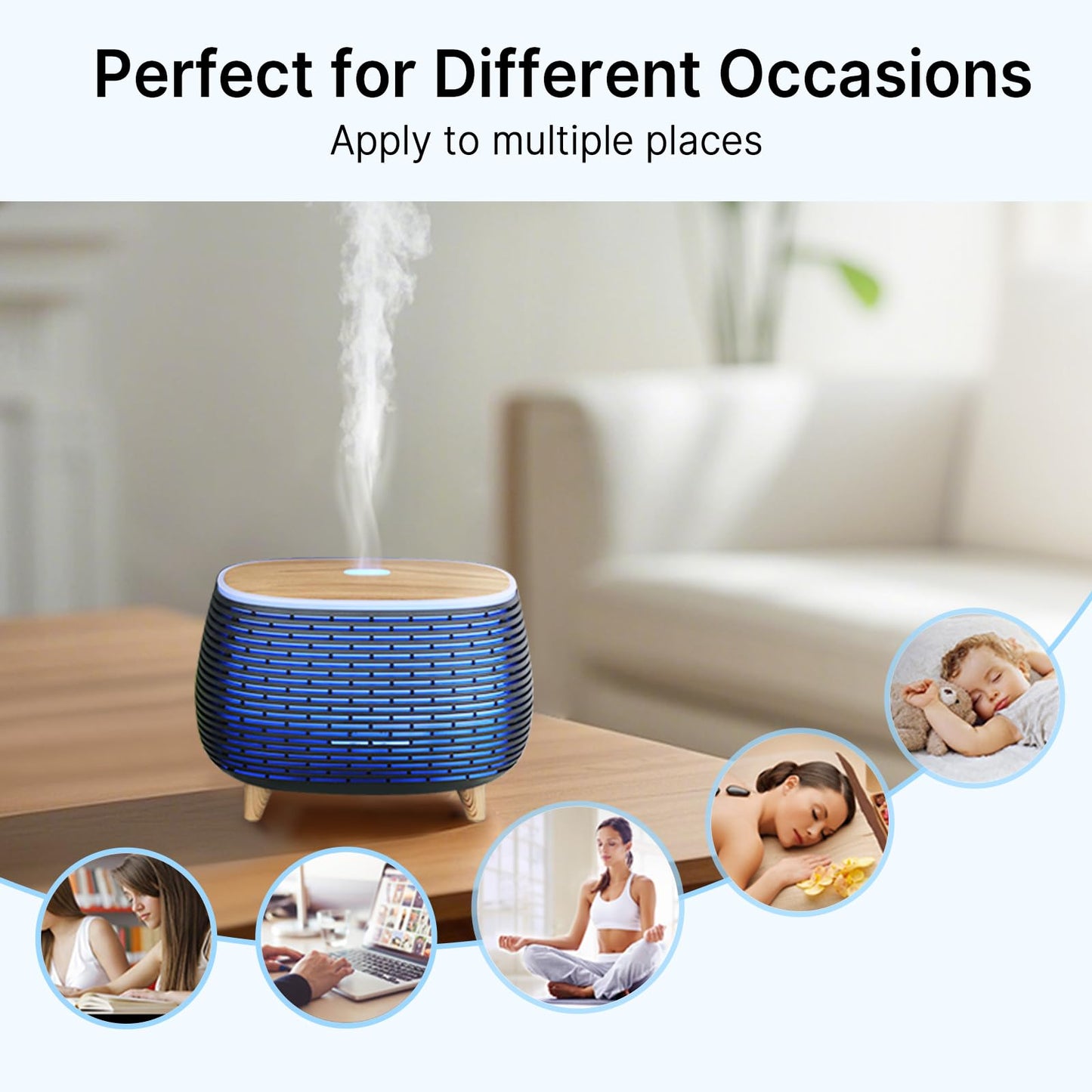PinPure 400ml Essential Oil Diffuser – Ultrasonic, 2 Mist Modes, Auto-Off, 7 LED Lights