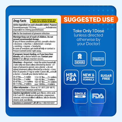 PIN RID Pinworm Medicine for Family 2+ | Bubble Gum Chewables 250mg
