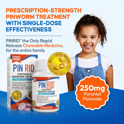 PIN RID Pinworm Medicine for Family 2+ | Bubble Gum Chewables 250mg