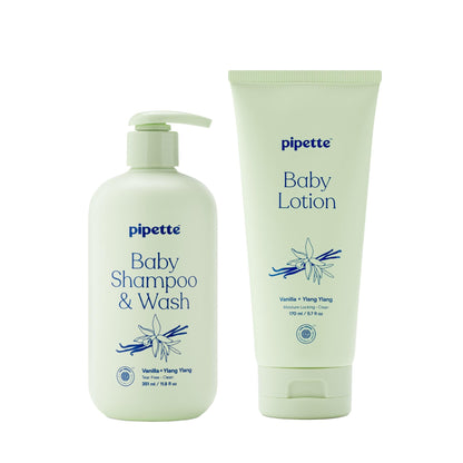 Pipette Vanilla + Ylang Ylang Baby Wash & Lotion Duo – Tear-Free, Non-Toxic (Pack of 2)