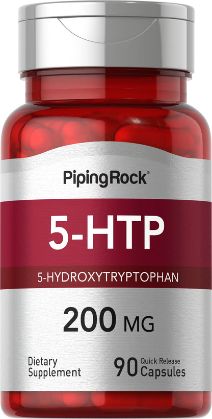 Piping Rock 5-HTP Supplement | 200mg | 90 Capsules | 5-Hydroxytryptophan | Griffonia Simplicifolia Extract | Non-GMO, Gluten Free