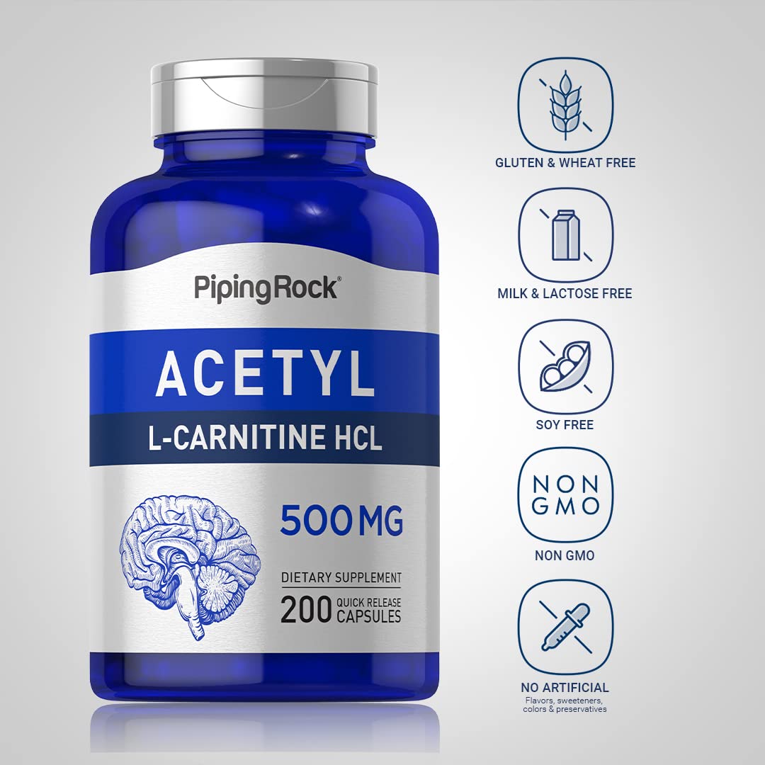 Piping Rock Acetyl L-Carnitine HCL 500 mg – 200 Capsules | Non-GMO & Gluten Free