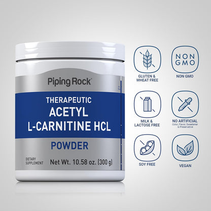 Piping Rock Acetyl L-Carnitine Powder 300g - ALCAR HCl, Non-GMO, Gluten Free