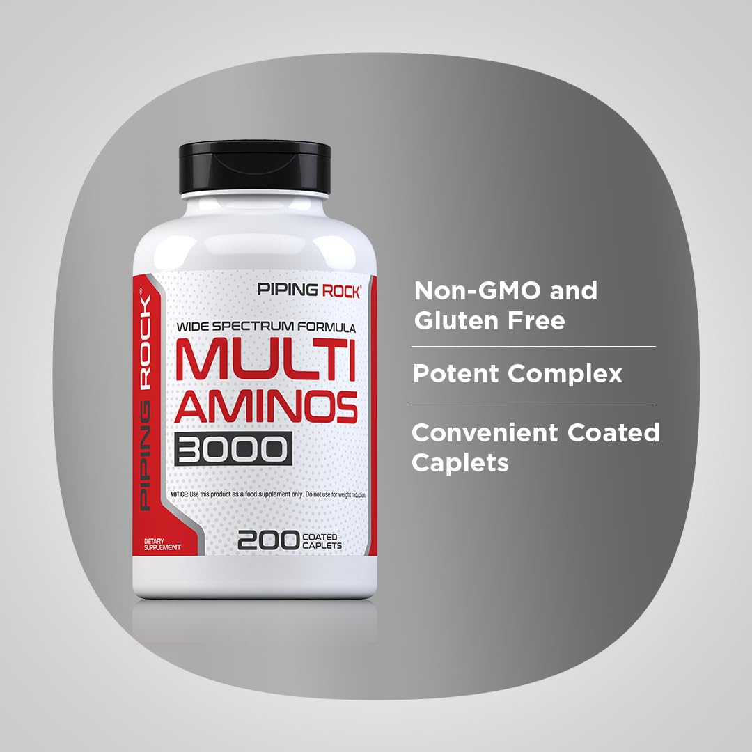 Piping Rock Multi Amino Acid Supplement - 200 Caplets, Advanced Athlete Formula - Non-GMO & Gluten Free (Pack of 2)