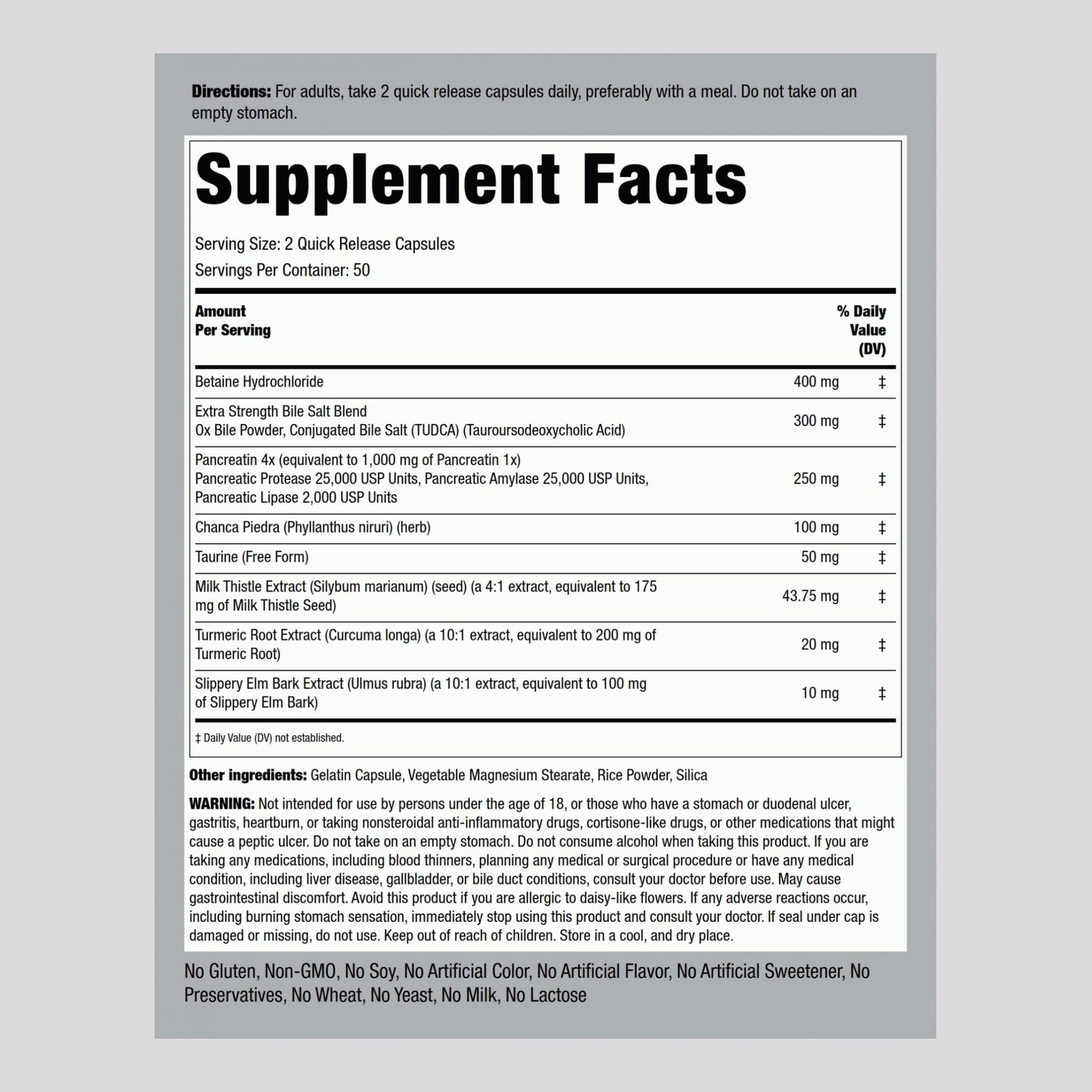 Piping Rock Gallbladder Supplement – 100 Capsules | Digestive Enzyme Formula (Pack of 2) | Non-GMO & Gluten Free