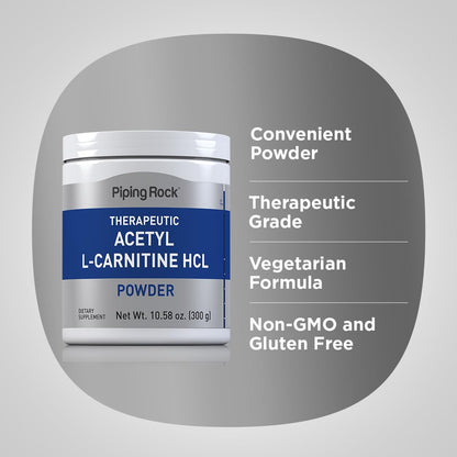 Piping Rock Acetyl L-Carnitine Powder 300g - ALCAR HCl, Non-GMO, Gluten Free