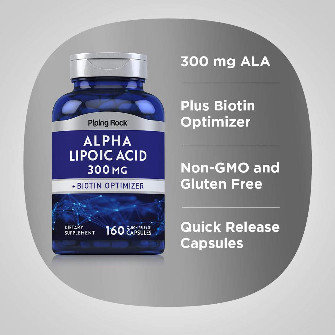 Piping Rock Alpha Lipoic Acid 300mg | 160 Caps | Pack of 2 | Non-GMO