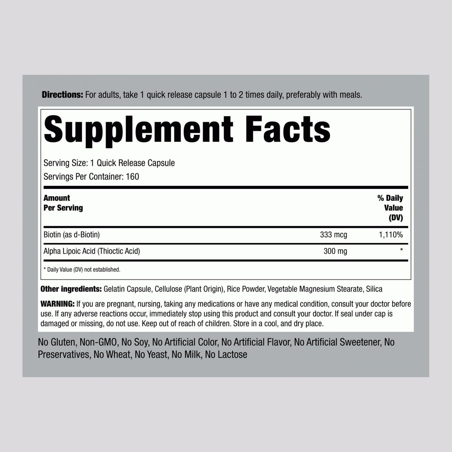 Piping Rock Alpha Lipoic Acid 300mg | 160 Caps | Pack of 2 | Non-GMO