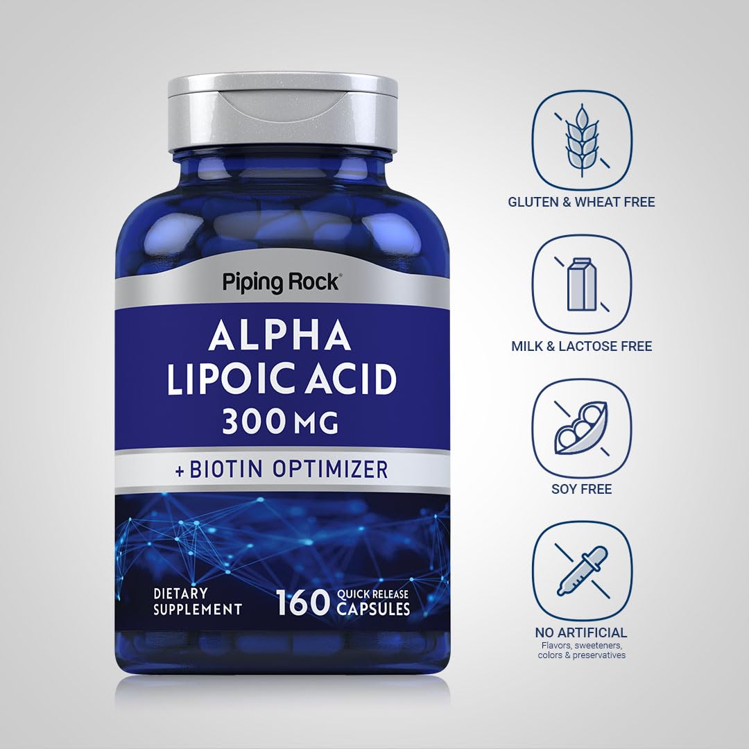 Piping Rock Alpha Lipoic Acid 300mg + Biotin Optimizer – 160 Capsules (Non-GMO, Gluten Free)