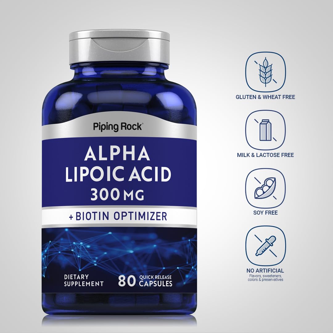 Piping Rock Alpha Lipoic Acid 300mg – 80 Capsules | Biotin Optimizer | Non-GMO & Gluten Free | Pack of 2