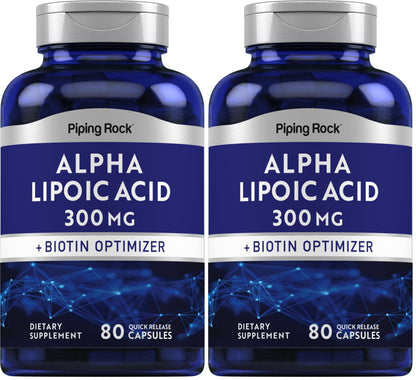 Piping Rock Alpha Lipoic Acid 300mg – 80 Capsules | Biotin Optimizer | Non-GMO & Gluten Free | Pack of 2